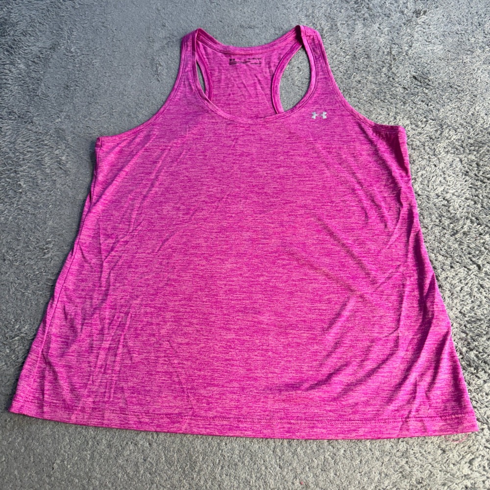 Under Armour HeatGear Tank Top Womens XL Pink Heathered Racerback Loose Fit Gym